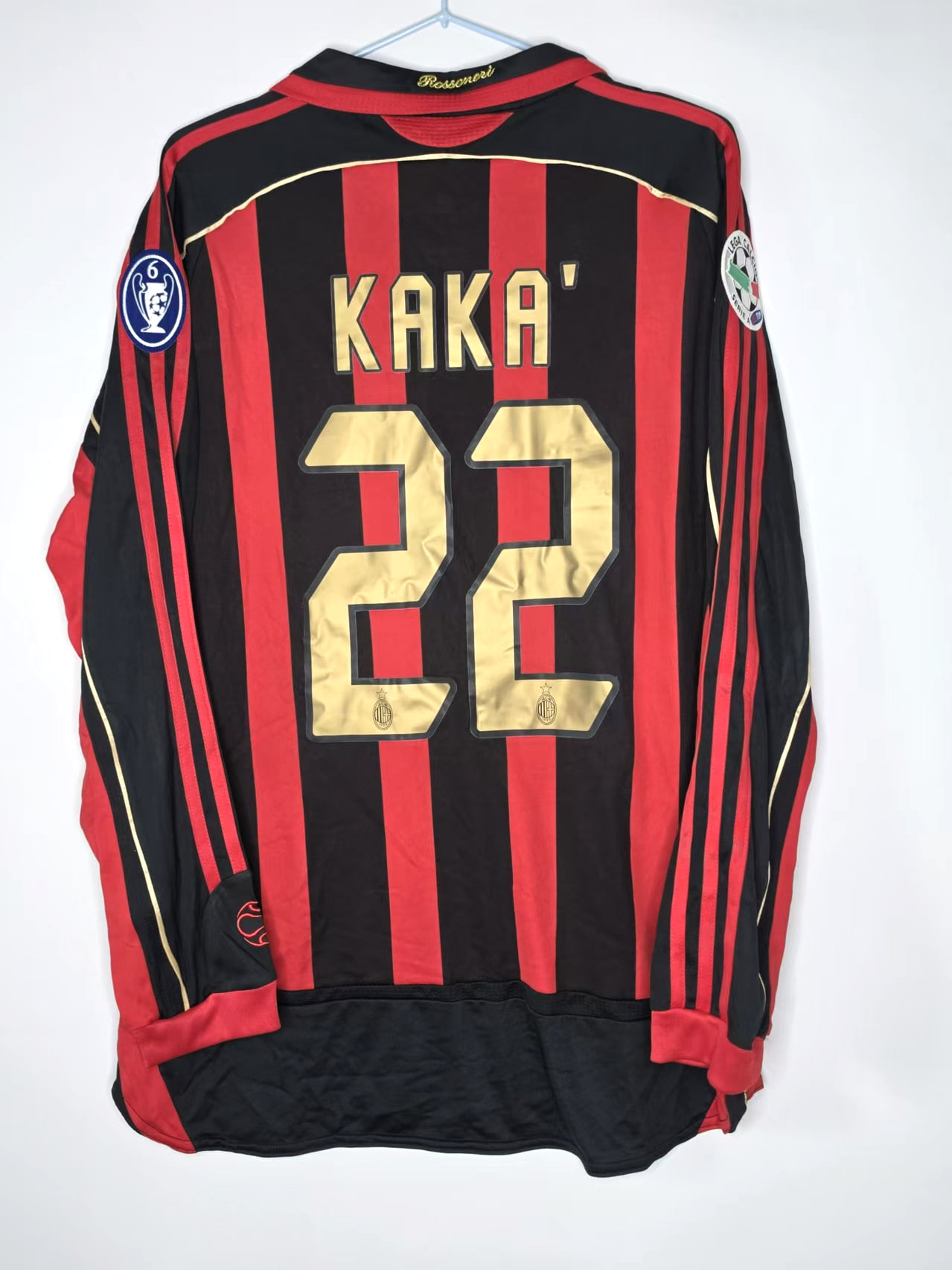 AC Milan 2007-Inspired Kaká 22 Home Long-Sleeve Retro Jersey back view