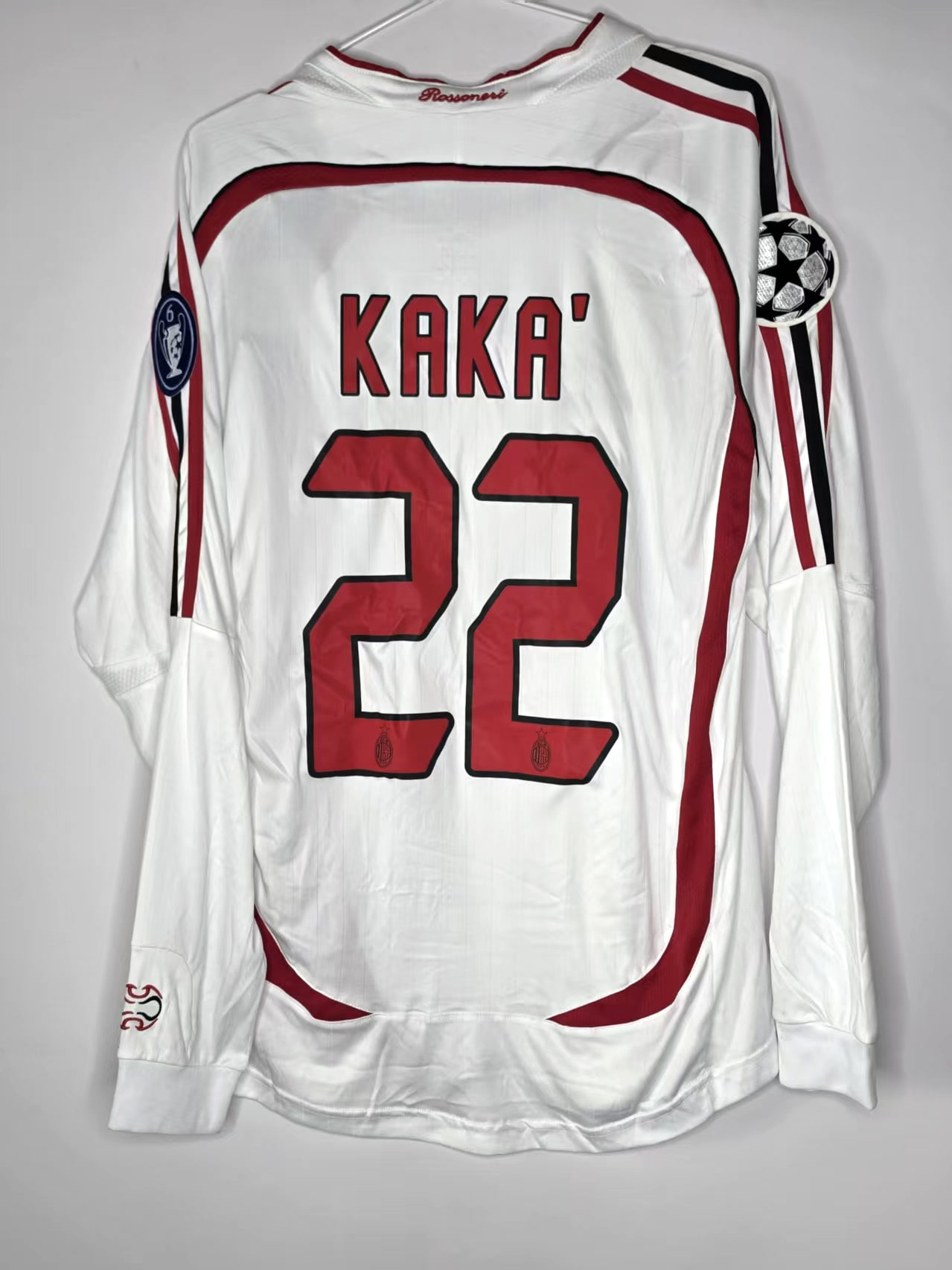AC Milan 2007-Inspired Kaká 22 Long-Sleeve European Away Retro Jersey back view