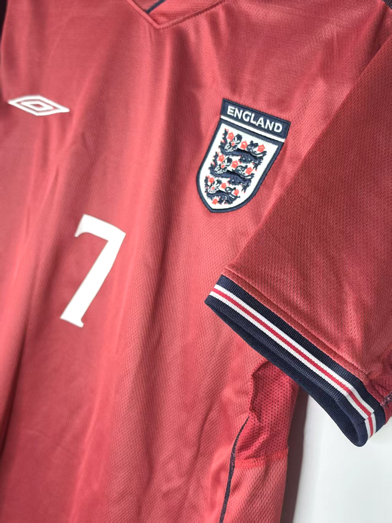 England 2002-Inspired Beckham 7 Red Away Retro Jersey