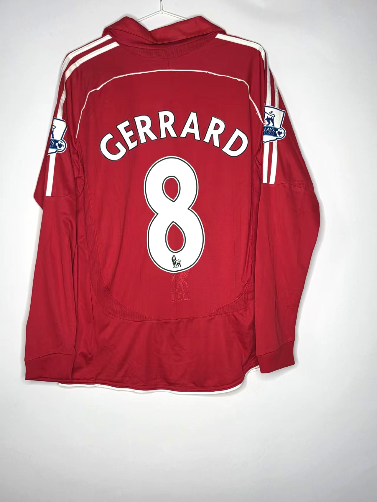Liverpool 2007/08-Inspired Gerrard #8 Long-Sleeve Retro Jersey back view