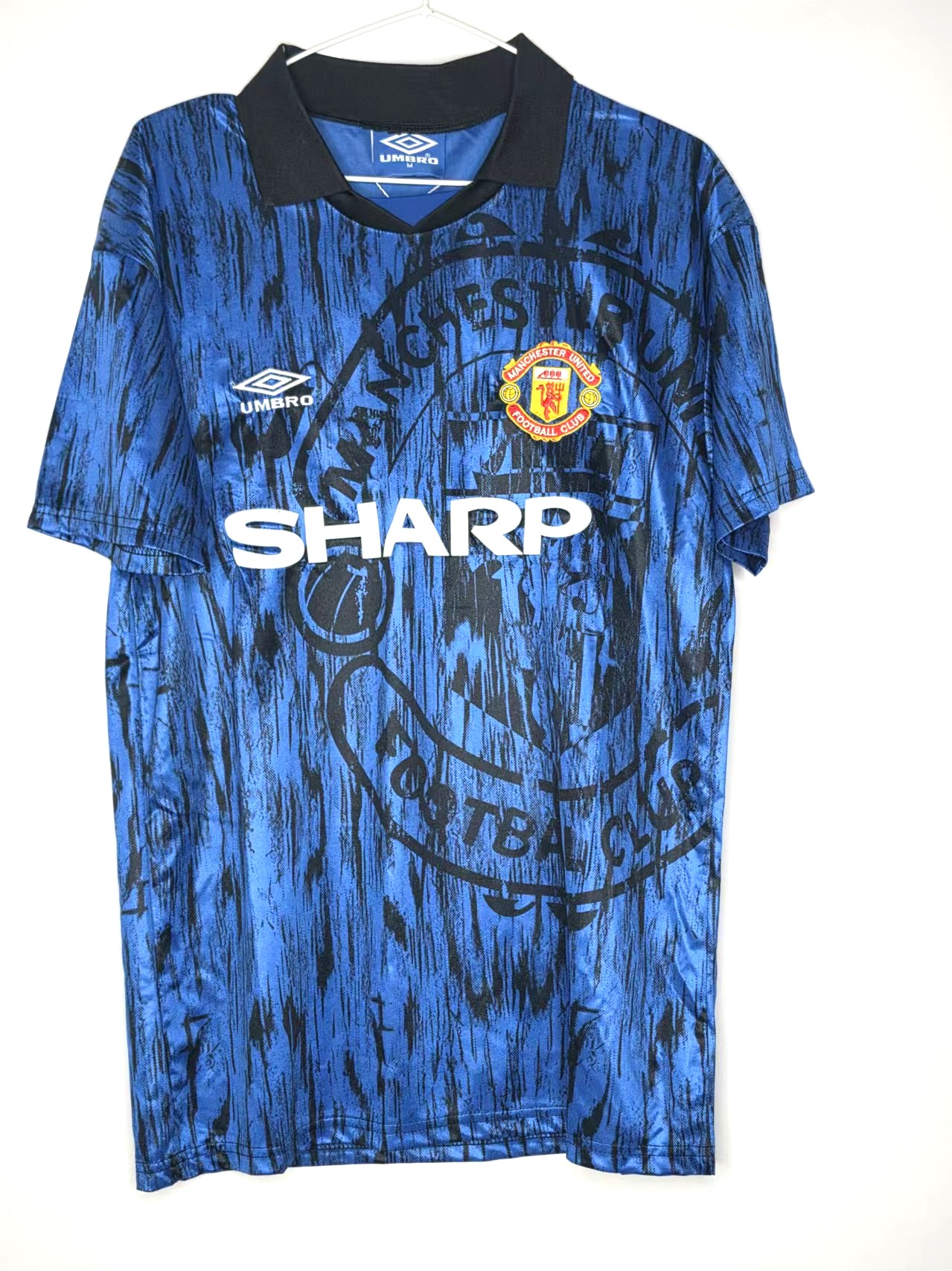 Manchester United 1994/96-Inspired Blue Graphic Away Retro Jersey front view