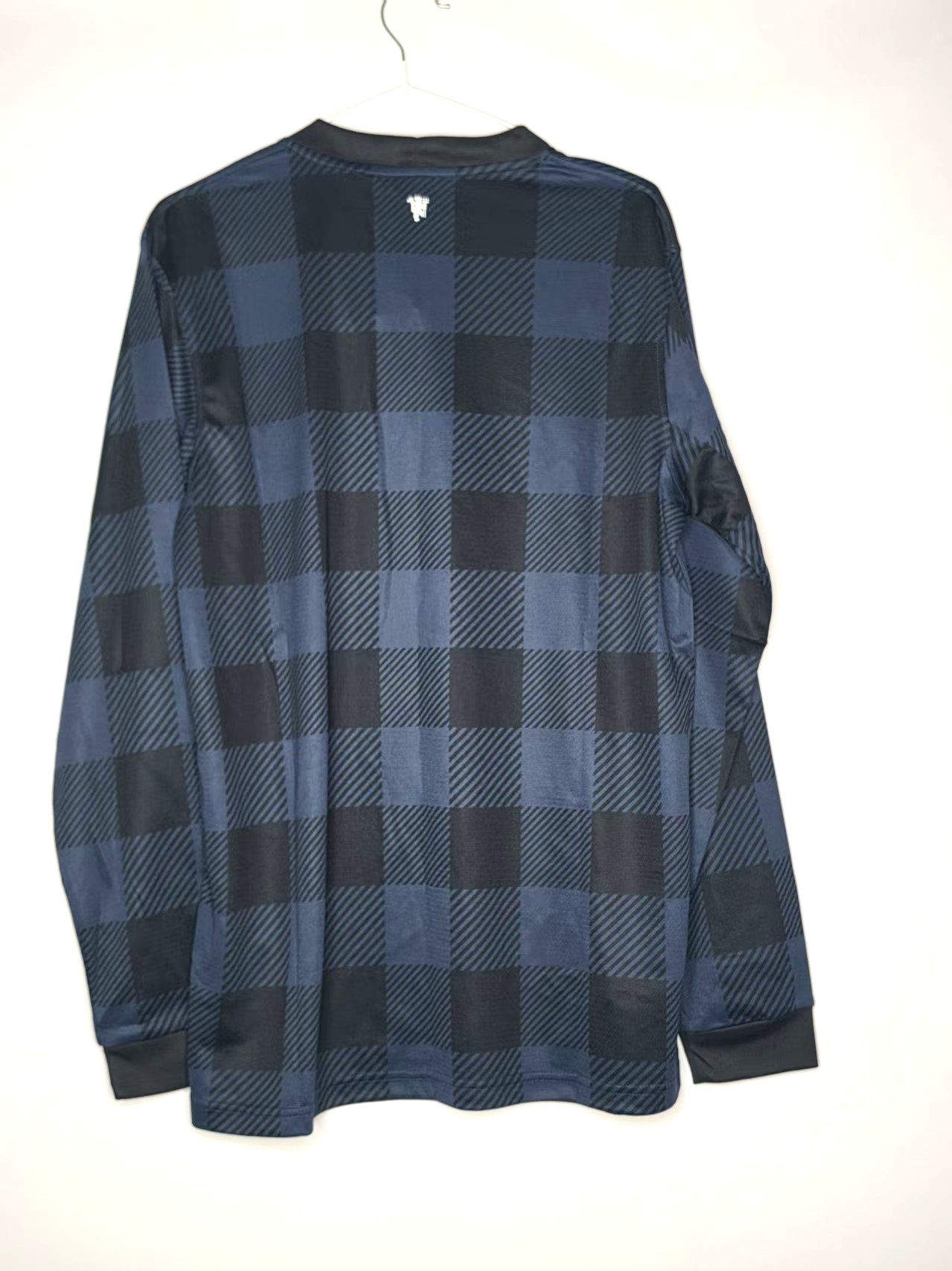 Manchester United 2013/14-Inspired Blue Check Long-Sleeve Retro Jersey