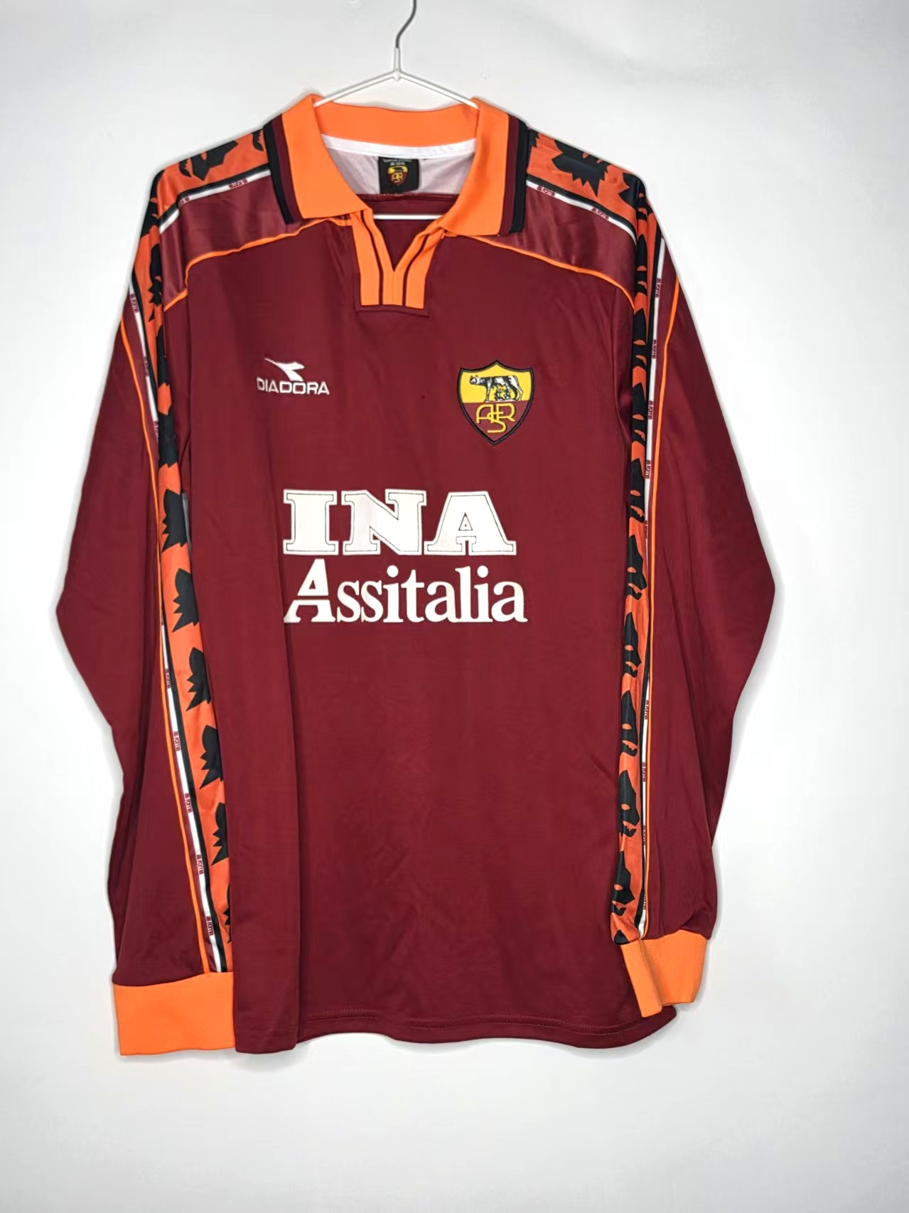 Roma 2000/01-Inspired Claret Long-Sleeve Retro Jersey front view